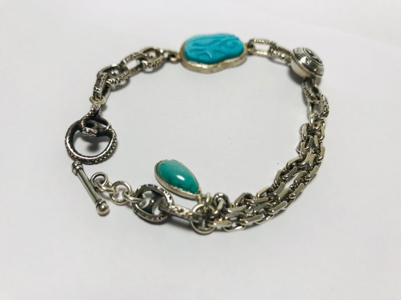 纯银手链搭配绿松石 - 手链/手环 - 纯银 银色