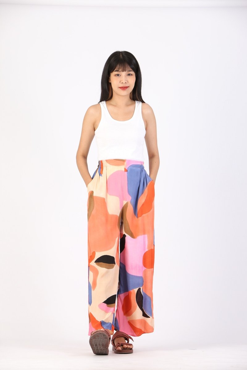 Long Pant Cotton Rayon Hand Paint Free Size For Summer Beach - 男士长裤 - 聚酯纤维 粉红色