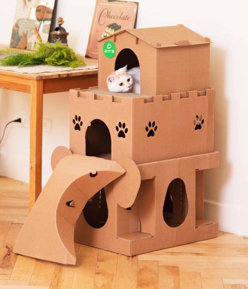 喵屋【喵的移动城堡】超豪华~三层猫屋组合超满足 猫屋 猫抓板 猫跳台 组合玩具 - 玩具 - 纸 咖啡色