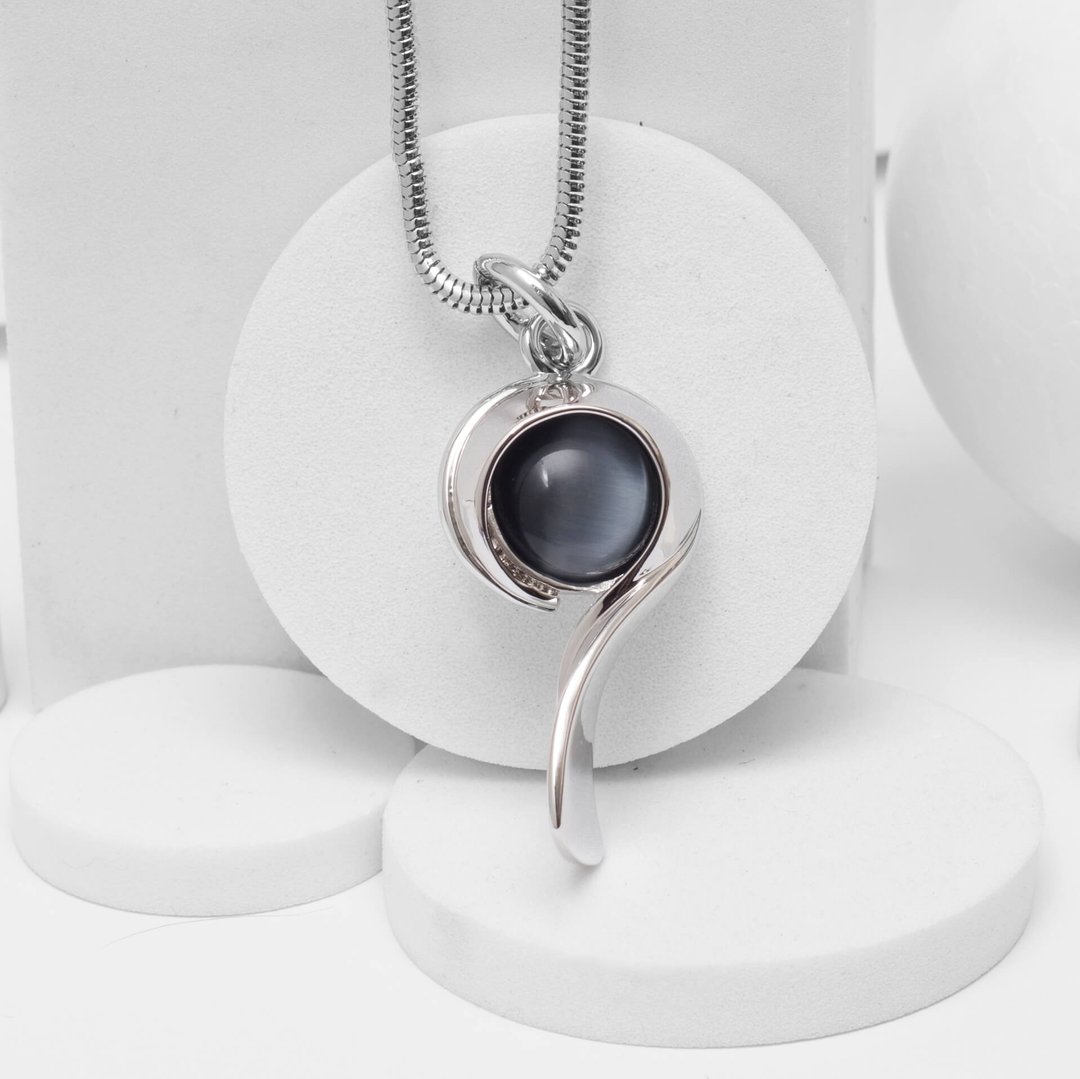猫眼石问号项链 Cat Eye Necklace - 灰黑 - 项链 - 其他金属 灰色