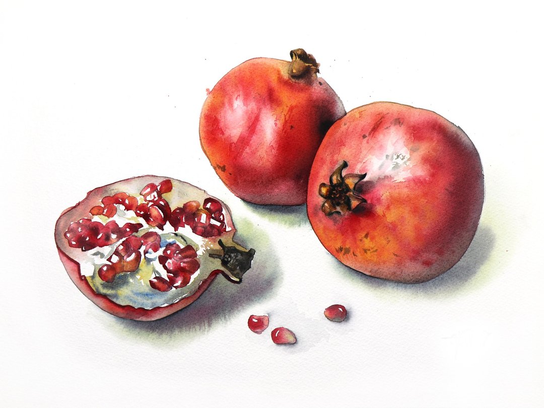 Garnets original watercolor painting by artist Irina Zhunaeva - 墙贴/壁贴 - 纸 红色