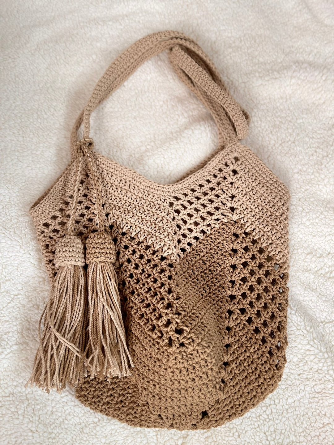 Beige Brown Color Bag, Crochet Cotton Bag, Tote Bag - 其他 - 棉 咖啡色