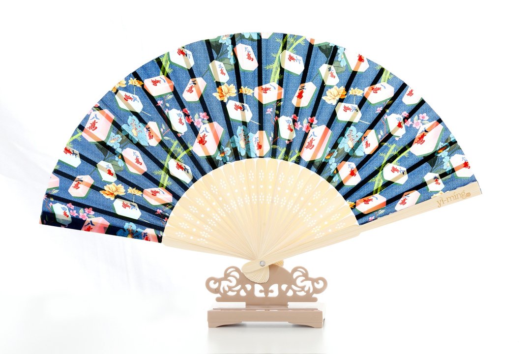POLA 麻将印花中式折扇 - 扇子 - 竹 蓝色