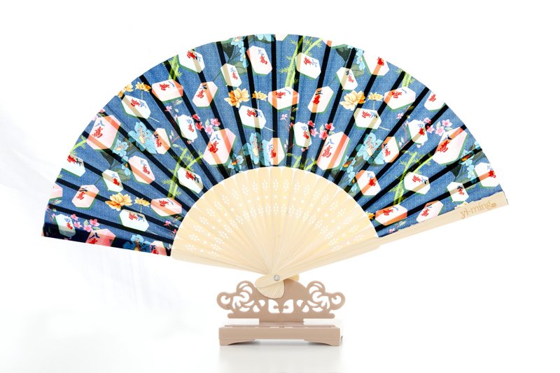 POLA 麻将印花中式折扇 - 扇子 - 竹 蓝色