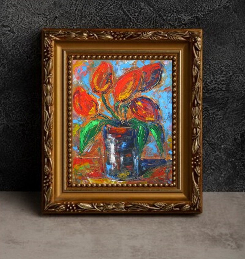 原创油画小尺寸罐装红色郁金香当代现代艺术 - 墙贴/壁贴 - 其他材质 多色