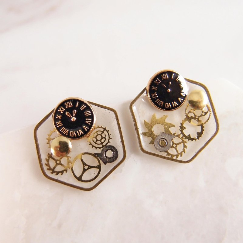 轻齿轮 - 不痛U型耳夹 不锈钢耳针 硅胶耳针 【 Cr0145-3 】时钟 - 耳环/耳夹 - 其他金属 咖啡色