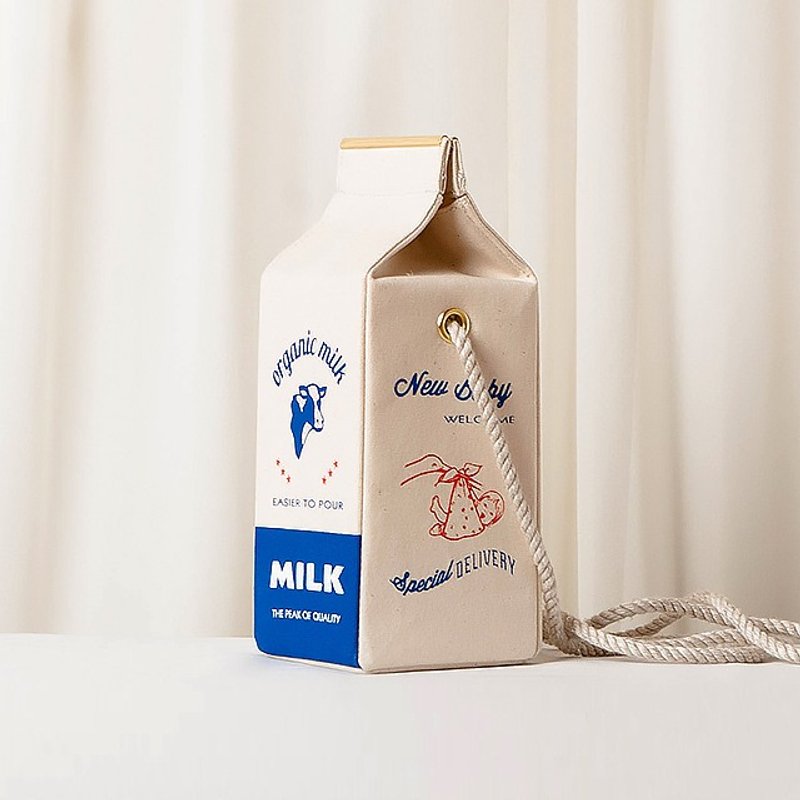 有机牛奶盒肩背包 Organic milk pochette  --  USA - 侧背包/斜挎包 - 棉．麻 蓝色