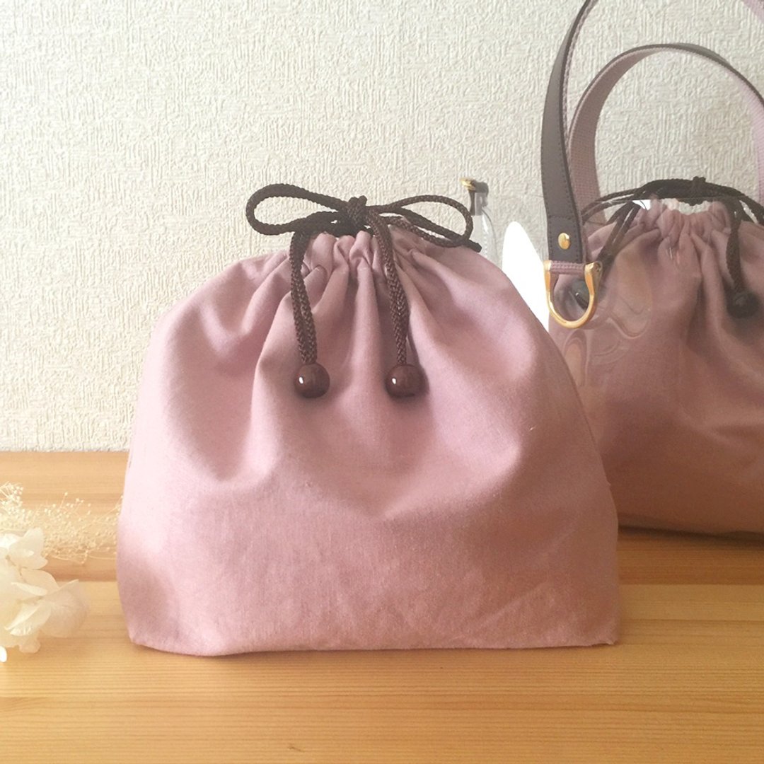 Drawstring Bag linen - smoky pink - for Clear Tote Bag - 化妆包/杂物包 - 棉 粉红色