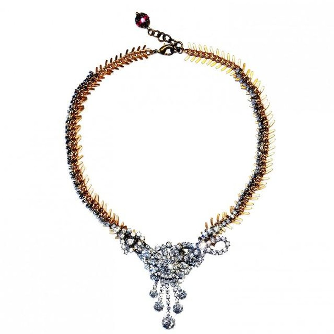Vintage Legend necklace Flower rhinestone statement necklace VLNL 02 - 项链 - 其他金属 金色
