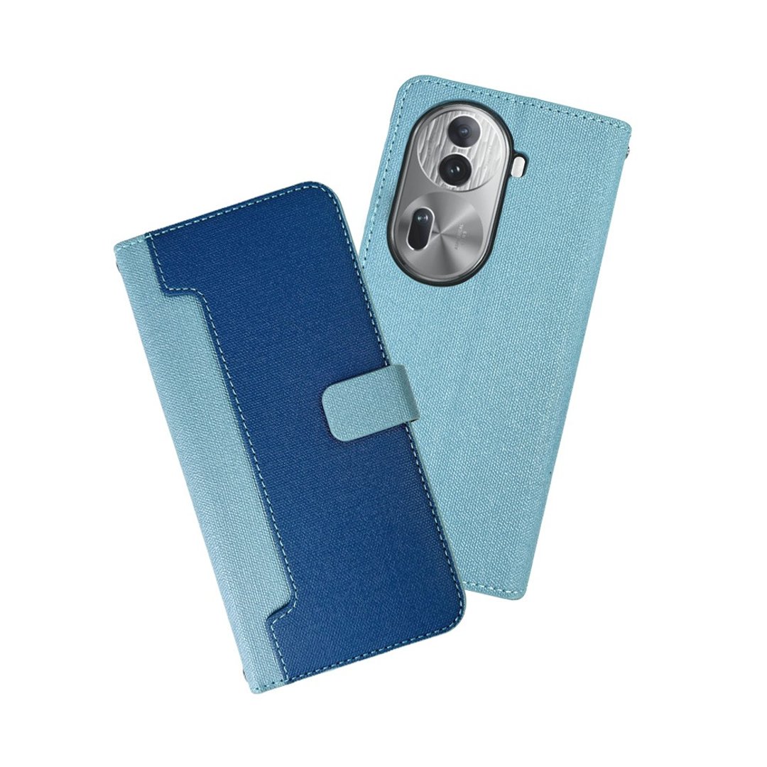 CASE SHOP OPPO Reno 11 Pro 前收纳侧掀皮套-蓝 - 手机壳/手机套 - 人造皮革 蓝色
