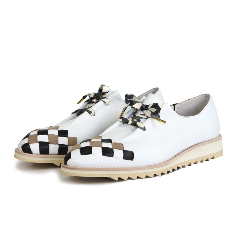 Sweet Villians M1203 怪兽王子马赛克真皮编织休闲鞋 白灰黑 - 男款休闲鞋 - 真皮 白色