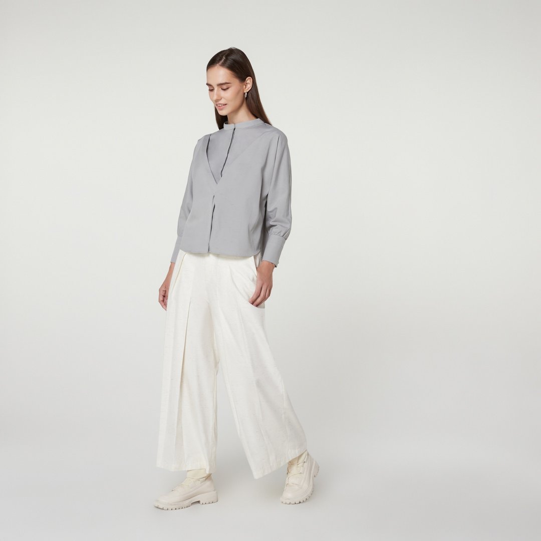 COLLARLESS SHIRT - 女装上衣 - 棉 