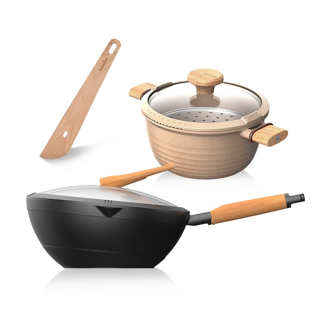 【Taste Plus】悦味元木 不沾锅 30 炒锅 + 元麦 22 汤锅 两件组 - 锅具/烤盘 - 铝合金 多色