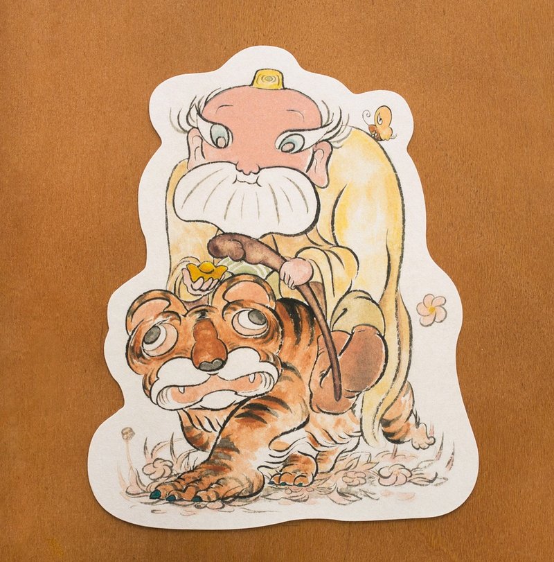 神明造型明信片-土地公/后土 骑虎走春迎新年 - 卡片/明信片 - 纸 黄色