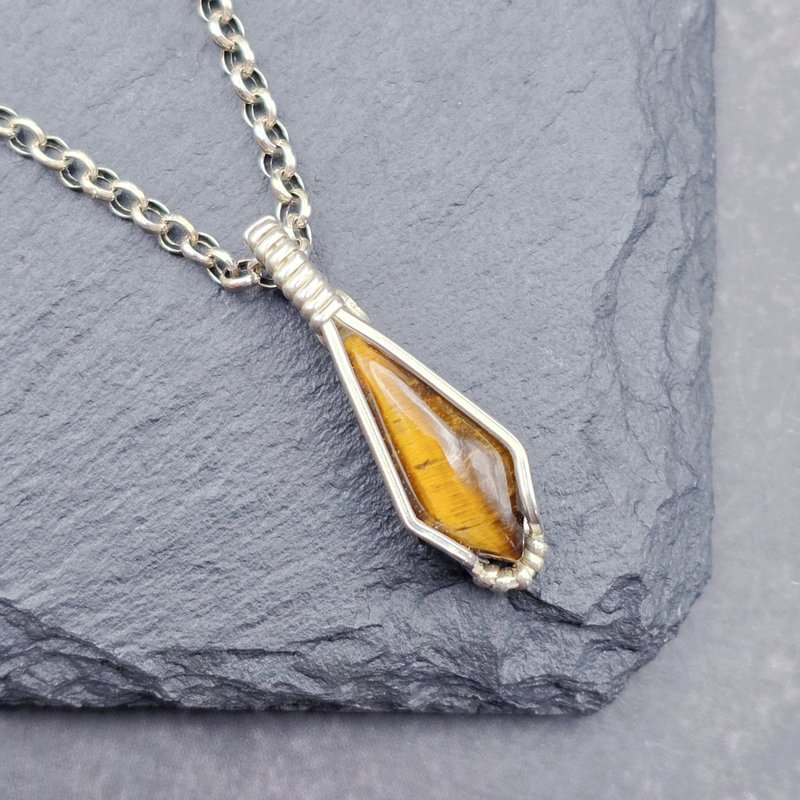 黄虎眼石 银线吊坠 金属绕线 - 项链 - 纯银 黄色