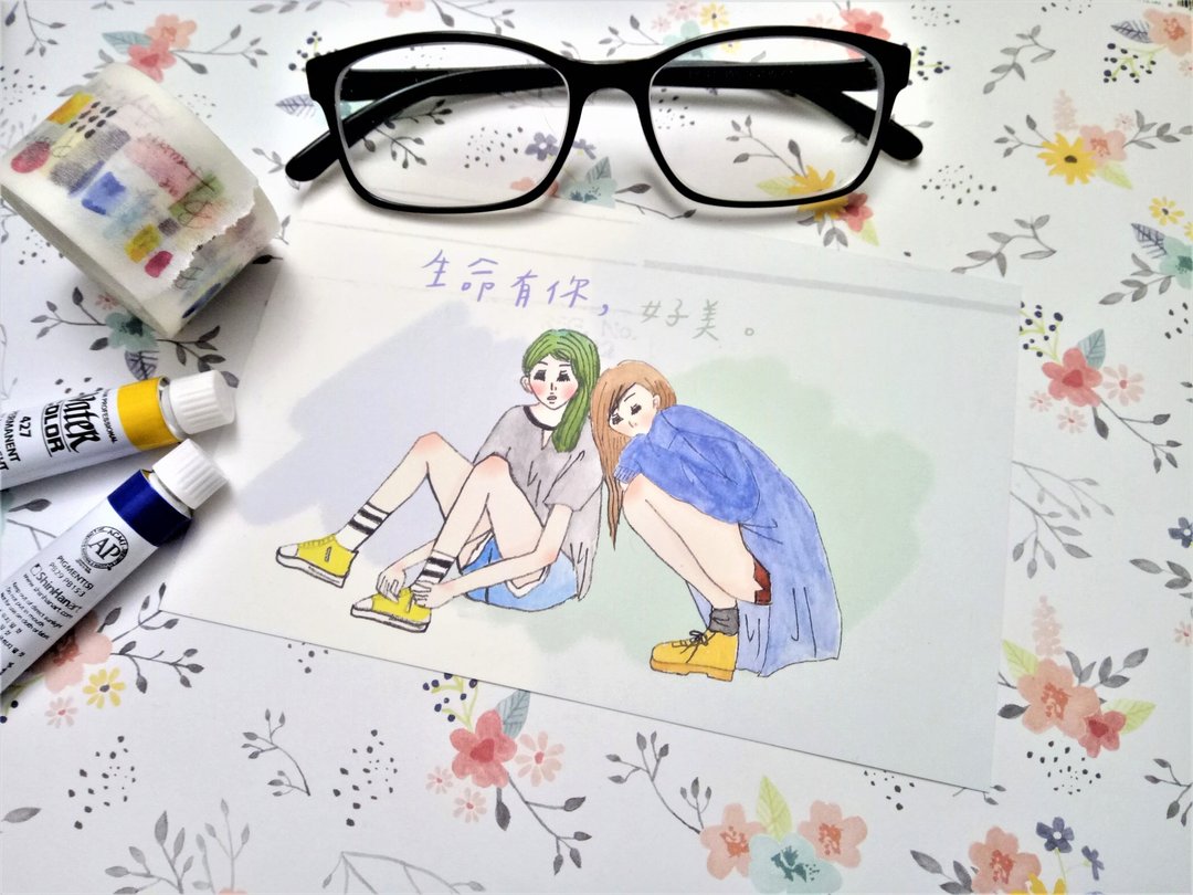 女孩明信片/生命有你，好美 - 卡片/明信片 - 纸 多色