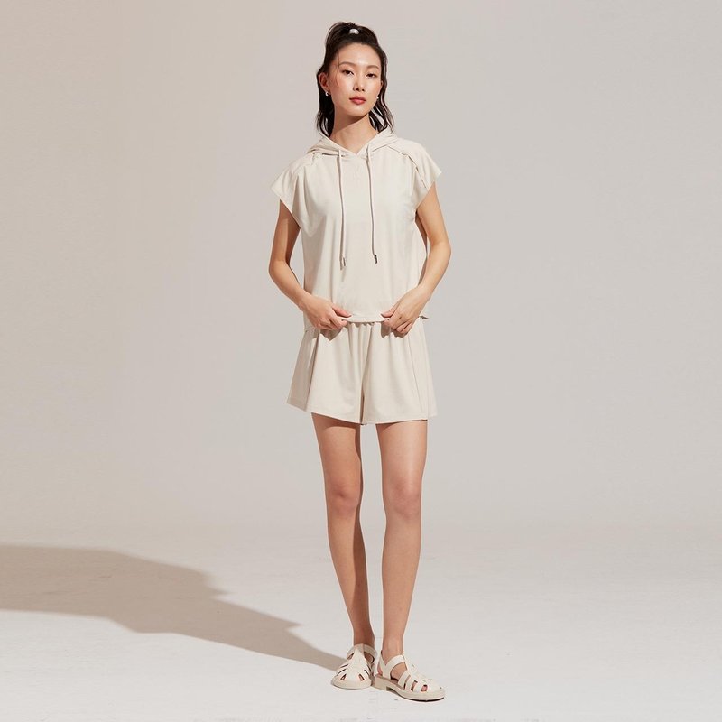 REBOOT动能-松紧腰头A-LINE短裤-晨雾灰 - 女装短裤 - 聚酯纤维 卡其色