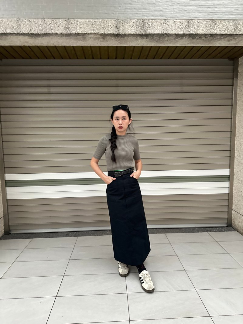 硬挺支撑力窄裙 - 裙子 - 棉．麻 蓝色