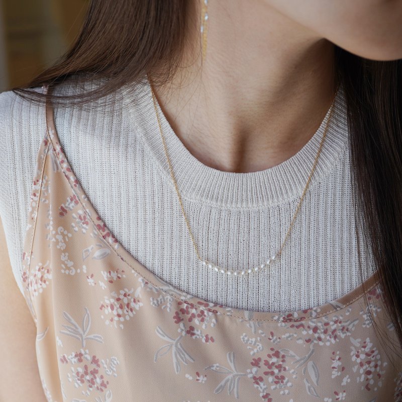 14kgf 淡水珍珠 细链项链 - 项链 - 其他金属 多色