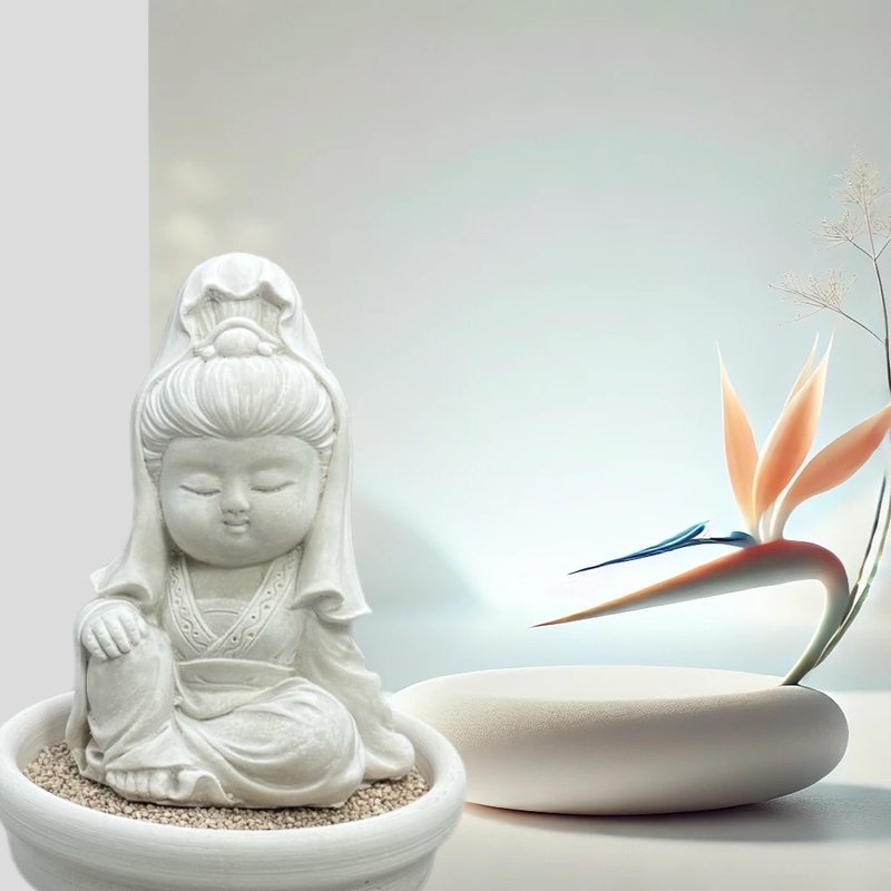 净念吉祥之观音小佛小盘组 艺术香氛扩香 提升居家美学 居家香氛 - 香薰/精油/线香 - 水泥 白色