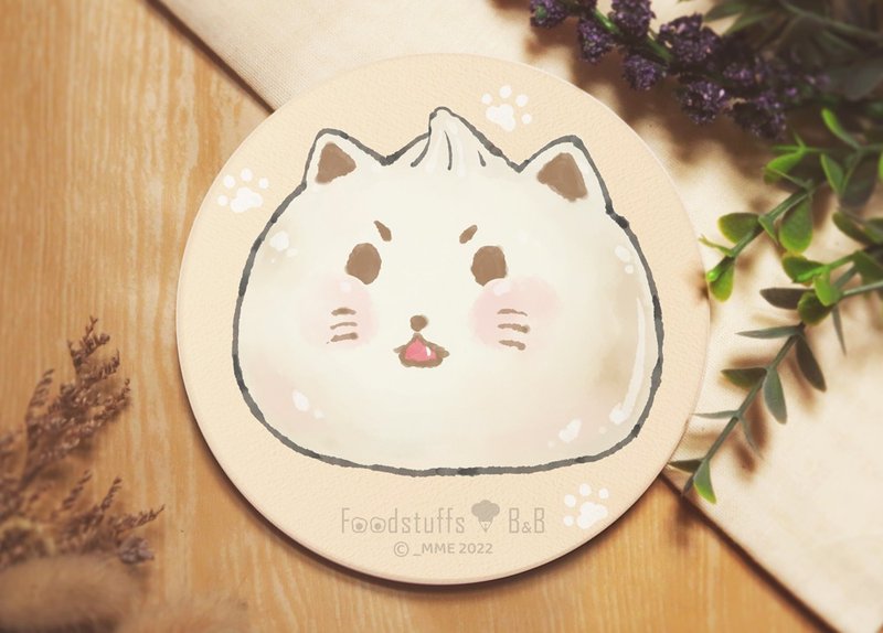 【扛梦山丘】制造幸福。可爱猫咪午茶时光。莺歌陶瓷吸水杯垫 - 杯垫 - 陶 黄色