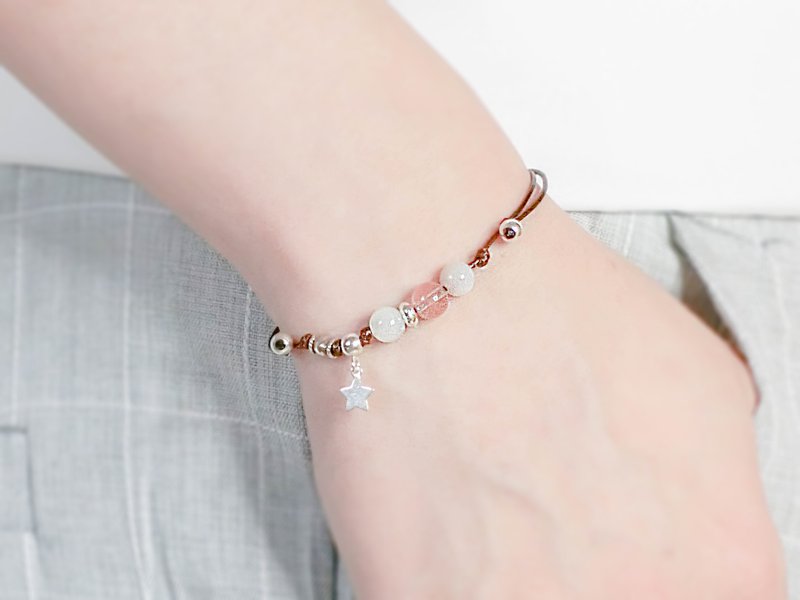 简约的配件天然石蜡绳银串珠手链 │ 礼物 情人节 闺密 七夕 - 手链/手环 - 宝石 咖啡色