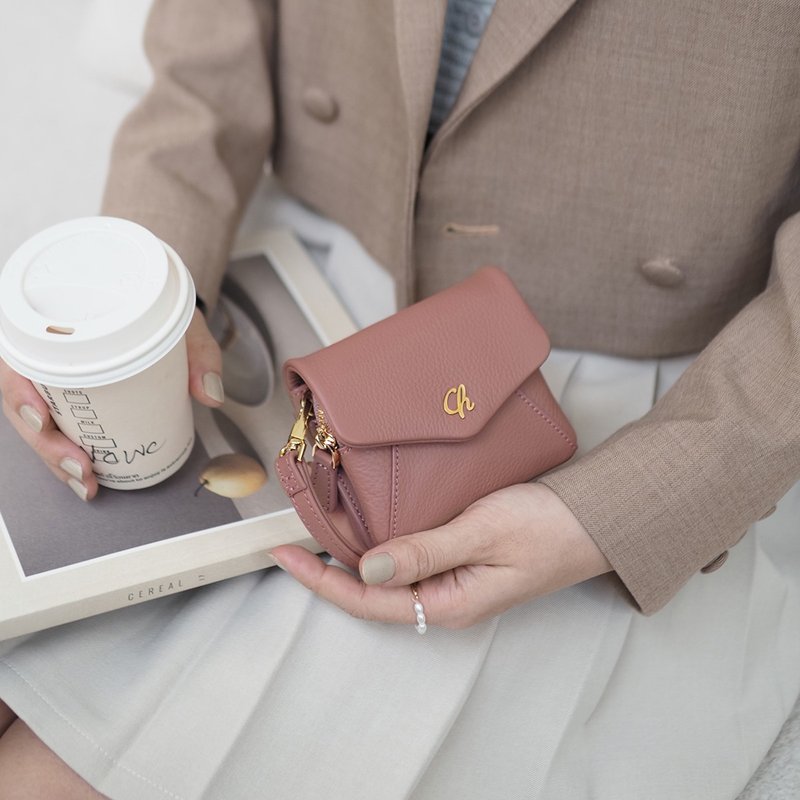 Melo (茶玫瑰色)：短夹、牛皮皮夹、柔软牛皮、迷你零钱包 - 皮夹/钱包 - 真皮 粉红色