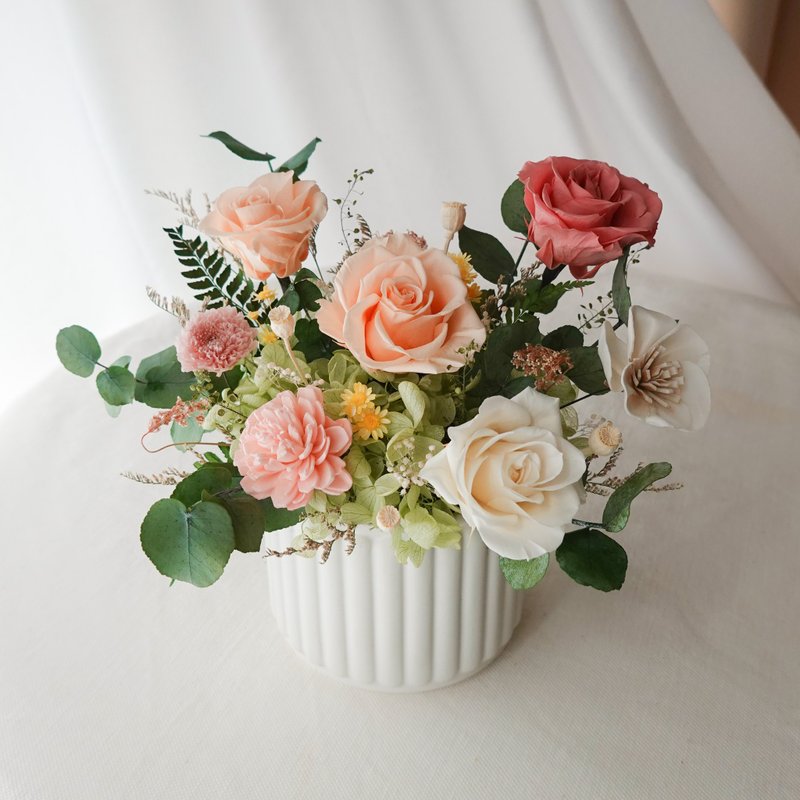 永生花开幕花礼直纹盆-桃粉色 - 干燥花/捧花 - 植物．花 粉红色