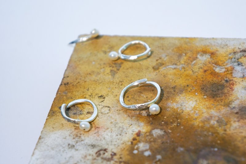 冰滴珍珠纯银开放戒 - 戒指 - 珍珠 银色