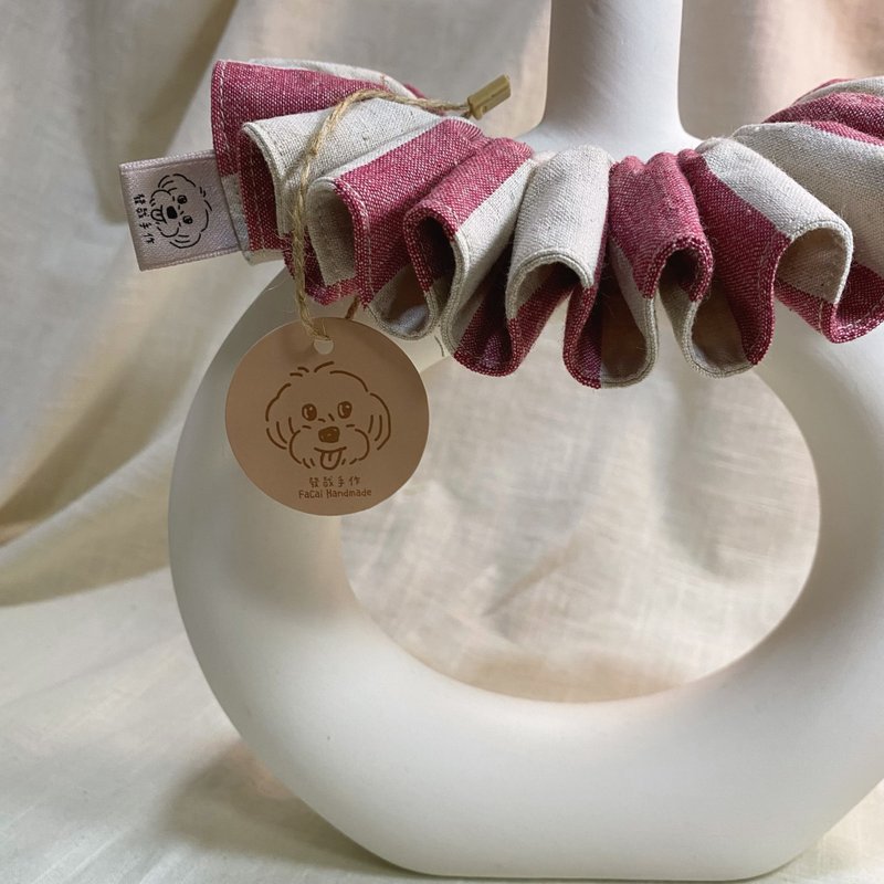 发裁手作。Facai Handmade  宠物领巾  毛孩小丑领_红米直条 - 项圈/牵绳 - 棉．麻 多色