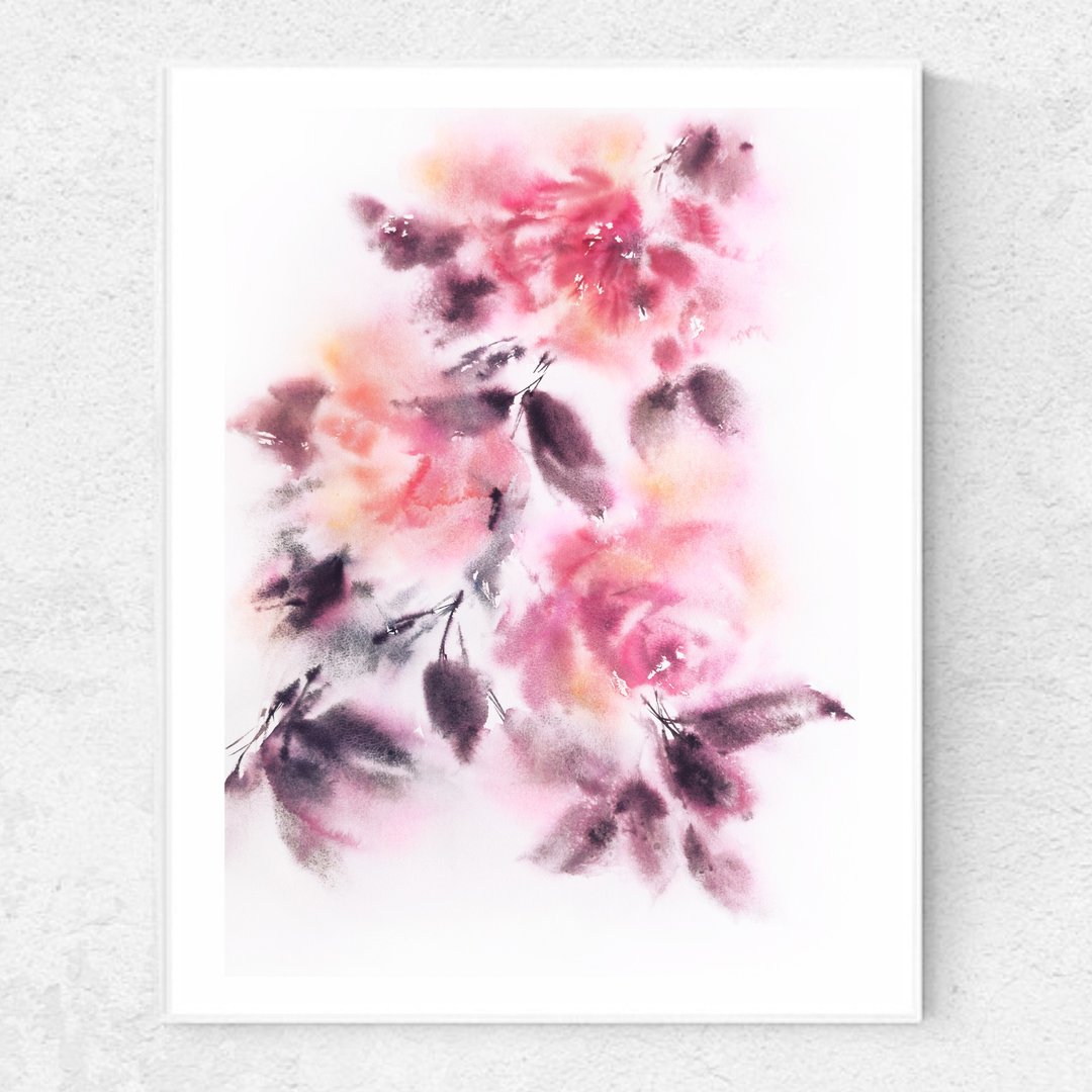 Rose painting Watercolor red flower bouuet Bedroom Living room wall decor - 墙贴/壁贴 - 纸 红色