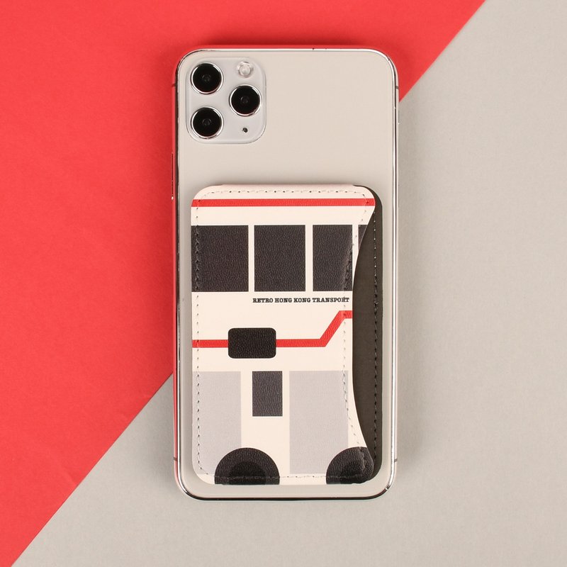 港式怀旧交通工具主题折叠式手卡套手机支架手机手带 - 冷气巴士 - 手机配件 - 人造皮革 白色