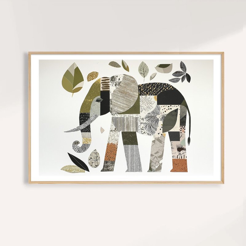 拼贴丛林的大象 Collage Jungle Elephant / 童话系列动物插画 - 海报/装饰画/版画 - 纸 