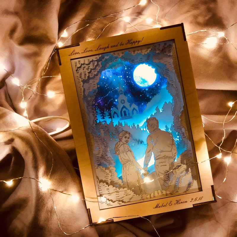 【定制化礼物】光影故事 |纸雕小夜灯人像结婚生日圣诞订制月圆愿 - 灯具/灯饰 - 纸 多色