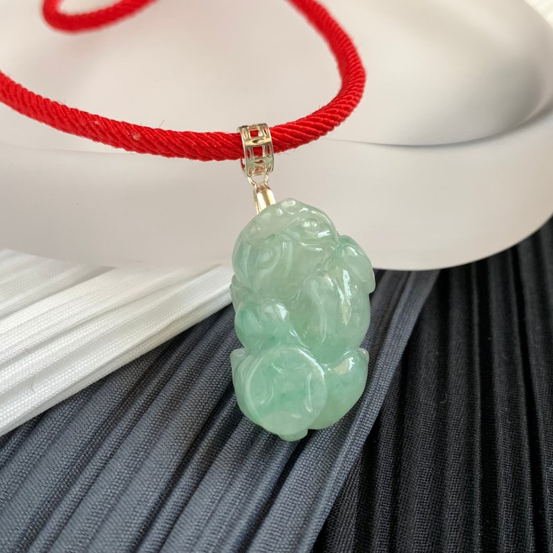 免费开光 天然翡翠项链 招财貔貅项链 一定赚 开运红绳 - 项链 - 玉石 绿色