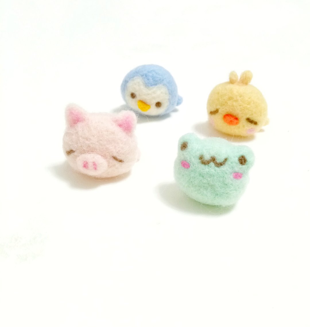 累趴粉嫩系列2 小猪、青蛙、小鸡、企鹅 -羊毛毡 钥匙圈 - 挂绳/吊绳 - 羊毛 多色