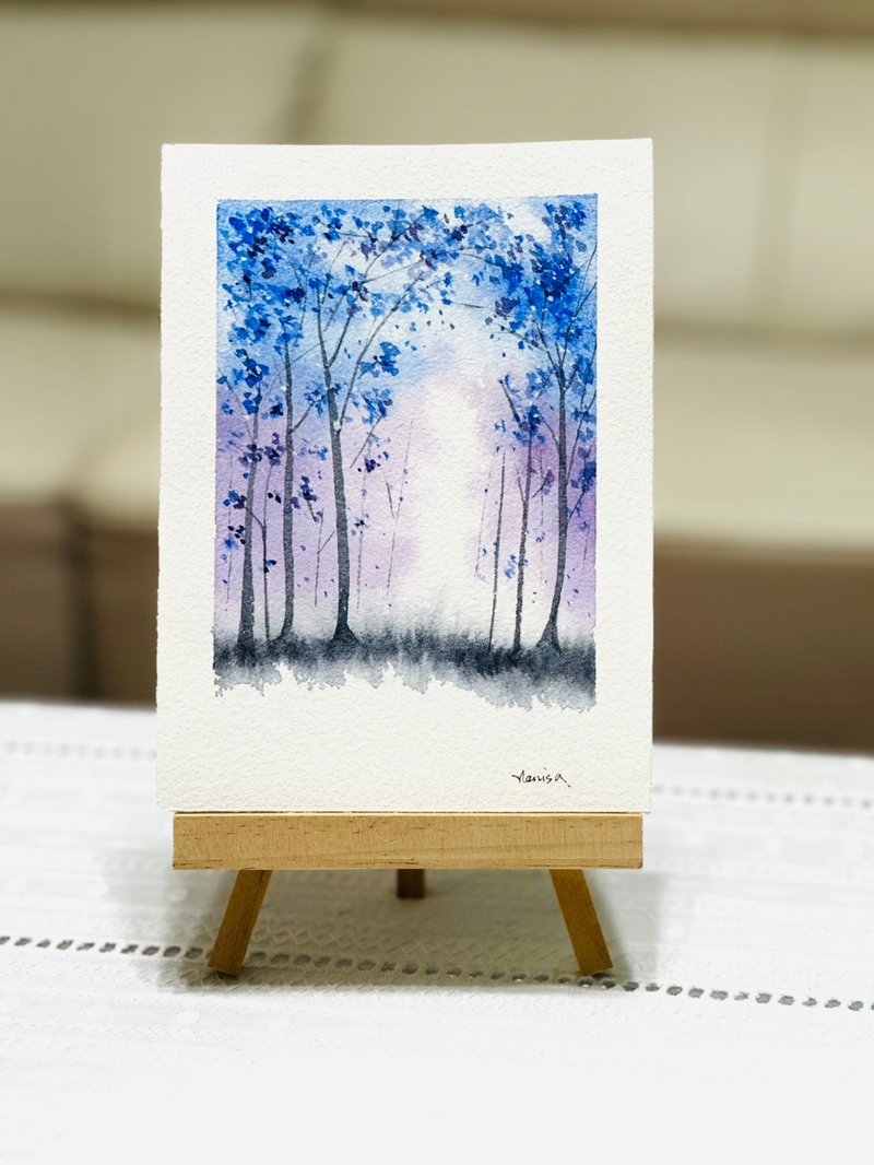 【蓝紫森林】水彩画/卡片/书签/风景画/疗愈画/原创手绘 - 海报/装饰画/版画 - 纸 