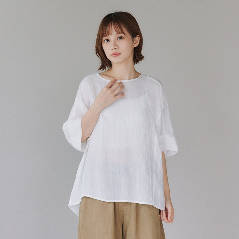 【Simply Yours】褶皱苎麻上衣 白F - 女装 T 恤 - 棉．麻 