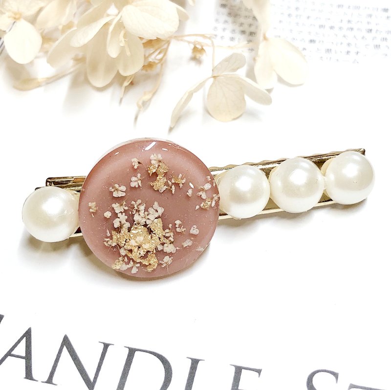 PUREST HOME 日本树脂 花语 珍珠 手作 发夹 / 莫兰迪粉 大款 - 发饰 - 其他材质 