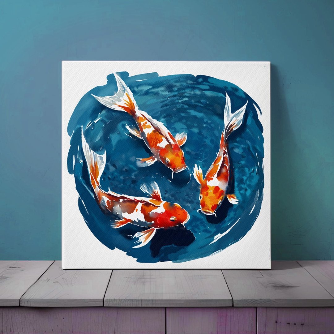 水彩锦鲤印刷品 现代墙面艺术 适用于客厅或卧室简约壁画 - 墙贴/壁贴 - 纸 多色