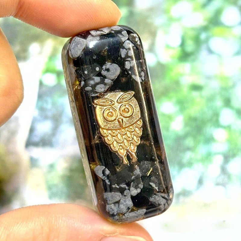 猫头鹰奥刚随身盘 | 雪花黑曜石 | 附绒袋 (PD231A) - 其他 - 水晶 黑色