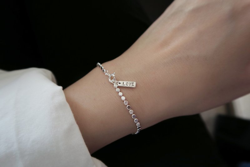 【定制化礼物】森林系 925纯银 点点涟漪 定制化 刻字 手链 - 手链/手环 - 纯银 白色