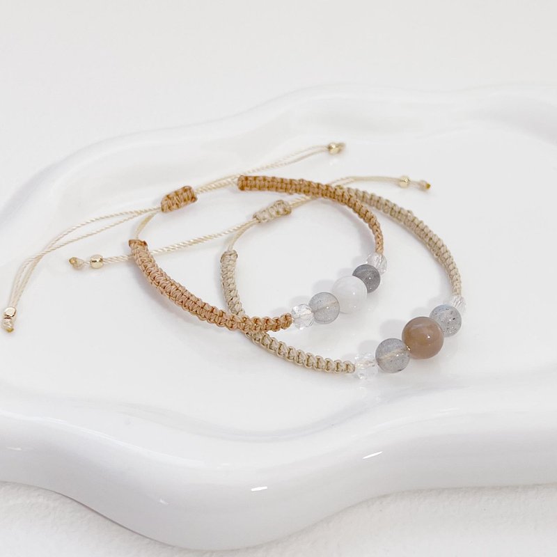 【水晶蜡线编织手链】柔和光辉  简约幸运 - 手链/手环 - 其他材质 卡其色