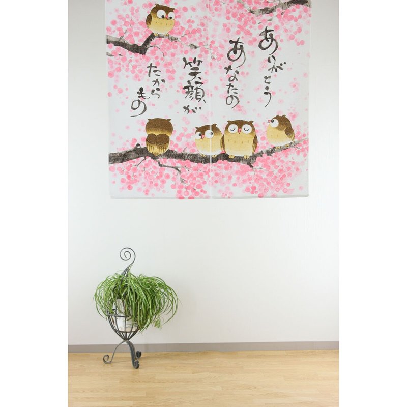 【现货】日本制 樱花猫头鹰短门帘 - 门帘/门牌 - 聚酯纤维 粉红色