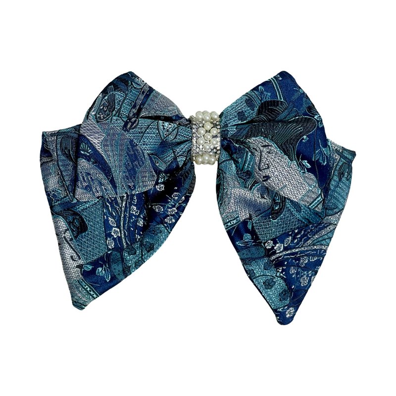 苍姬蝶影 织锦缎蝴蝶结 发夹 发饰 公主头 头饰 马尾夹 缎带 - 发饰 - 丝．绢 蓝色