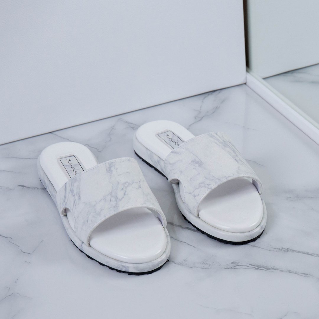 Basic sandals - Marble - 男女凉鞋 - 真皮 白色
