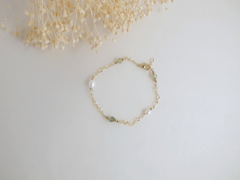 圣诞礼物【手环】14K 包金 注金   蛇纹石 珍珠手链 - 手链/手环 - 珍珠 金色