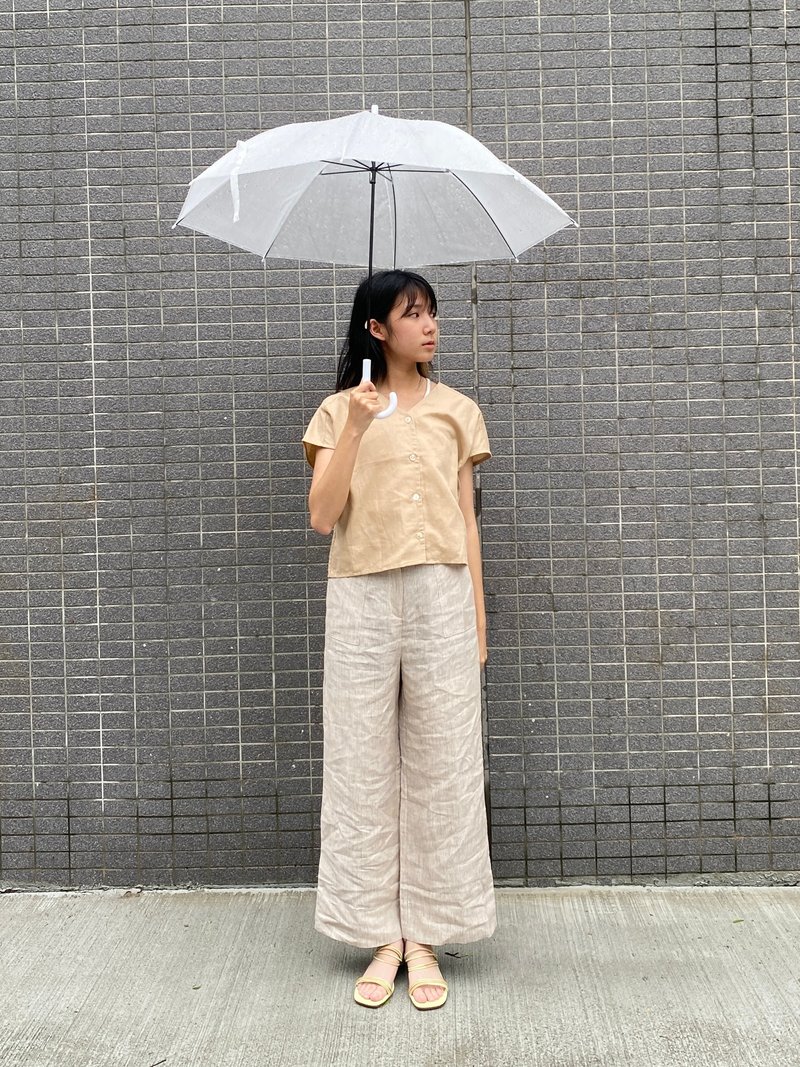 微盖袖背心 - 女装背心 - 棉．麻 卡其色