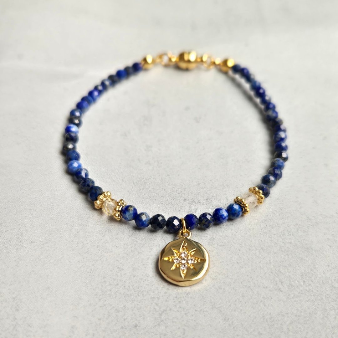 【日本制造】青金石．金红石．天然石手链 医疗级不锈钢．磁扣式．高品质 - 手链/手环 - 宝石 蓝色