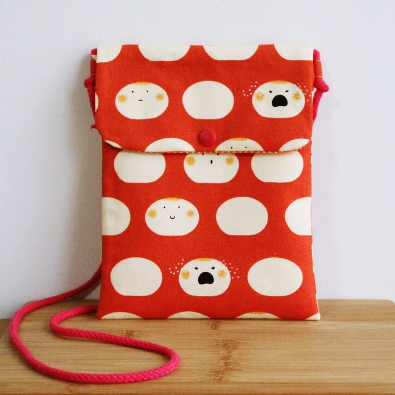 文青风环保随身斜背小袋~腮红小馒头  方便袋 小背包 小童背袋 手机袋 旅行包 - 侧背包/斜挎包 - 棉．麻 橘色